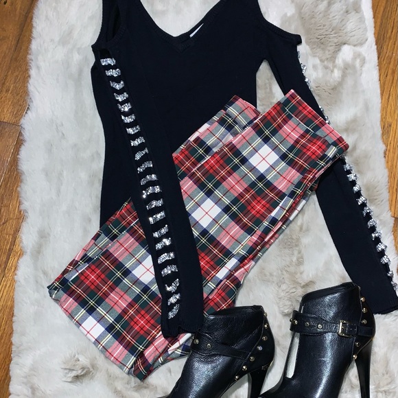 H&M Plaid Slim Fitted Pants,Festive Holiday Colored Trousers Size 10 - Picture 8 of 10